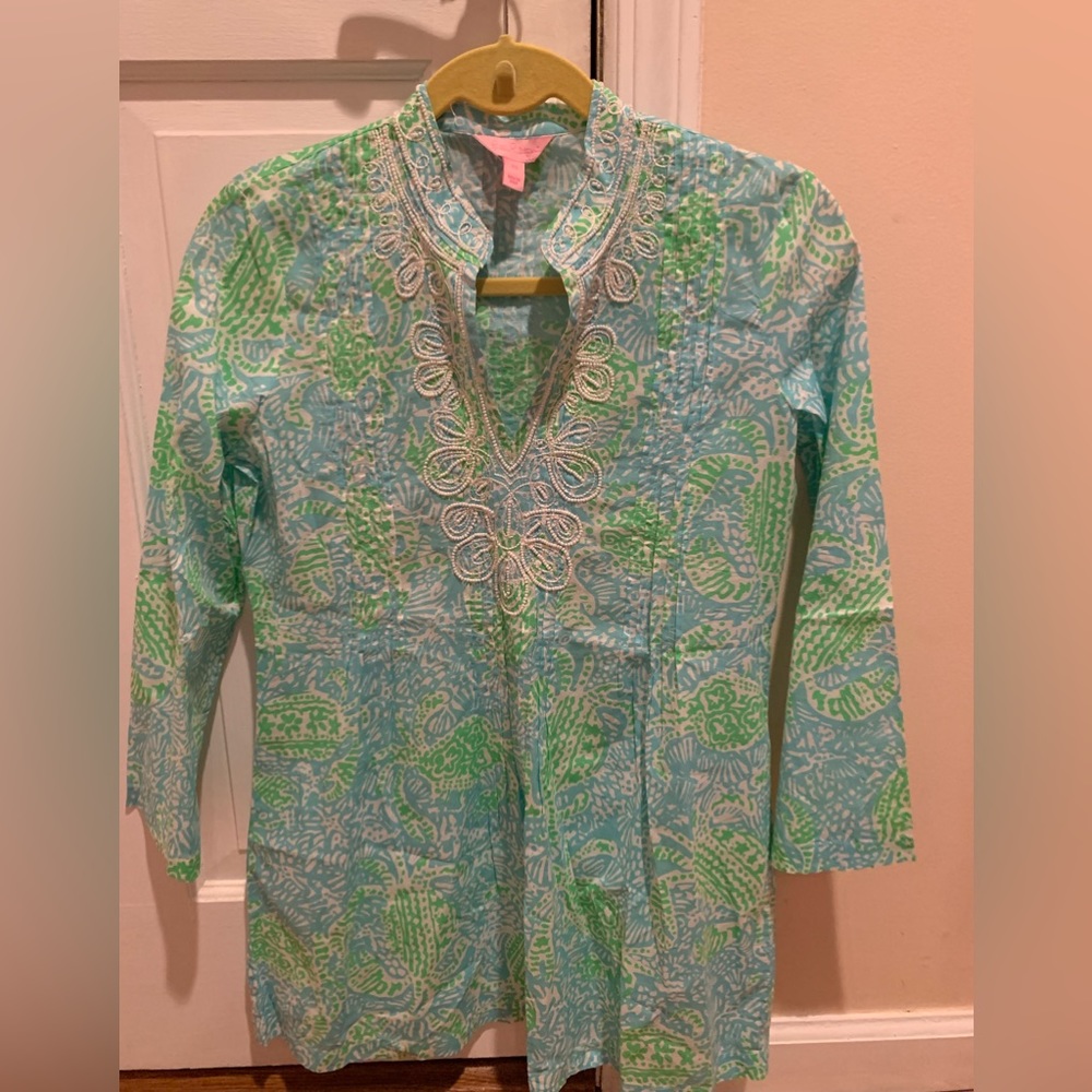 Never worn, NWT, Lilly Pulitzer Sarasota green beaded Tunic Top Size XS